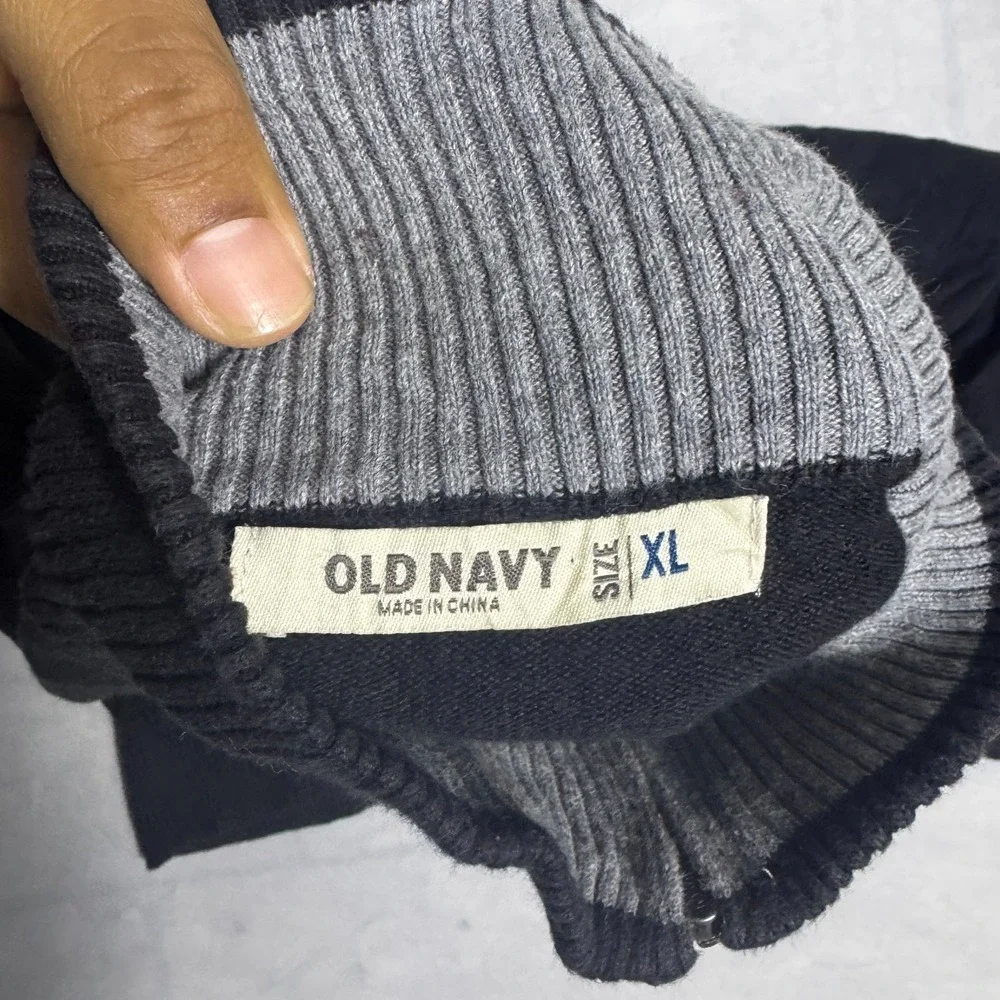 Old Navy Mens 1/4‎ Zip Pullover Sweater Black Knitted Ribbed Cuff Long Sleeve XL